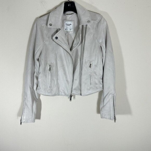 Abercrombie & Fitch Vegan Suede Moto Jacket Zipped Cuffs Women’s Size S - Picture 1 of 6